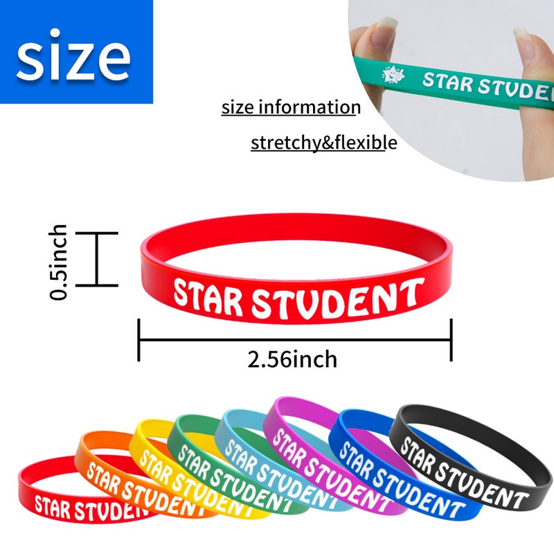 Wehhbtye 48PCS Star Student Wristbands-8 Color Star Student Silicone Bracelets  rubber Bracelets for Student Rewards School Classroom Teacher Recognition Award  Education Activities - Image 2